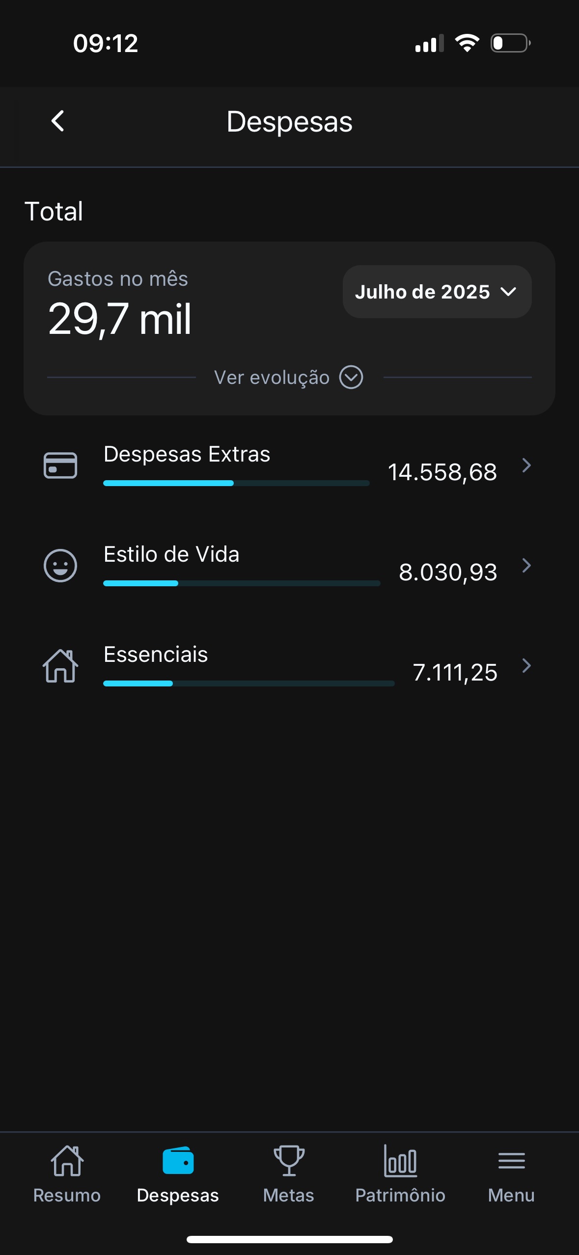Tela do aplicativo mostrando gastos